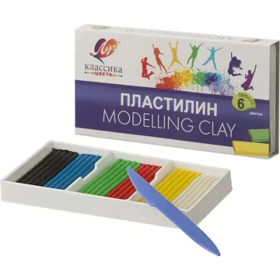 Пластилин, 6 цветов, 120 гр, стек, картонная коробка, Классика, Луч,