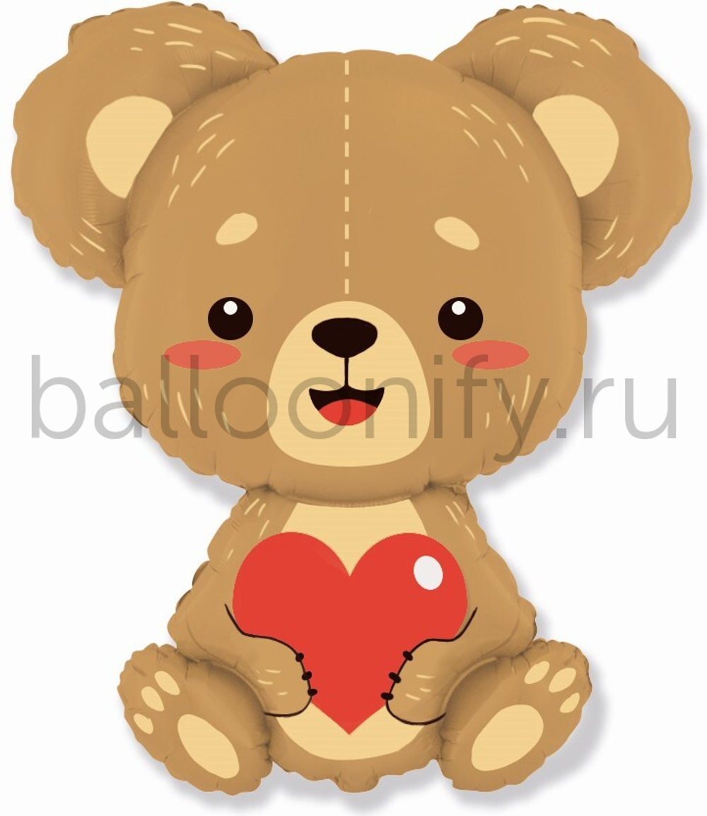Шар (33''/84 см) Фигура, Плюшевый мишка с сердцем, 1 шт.
