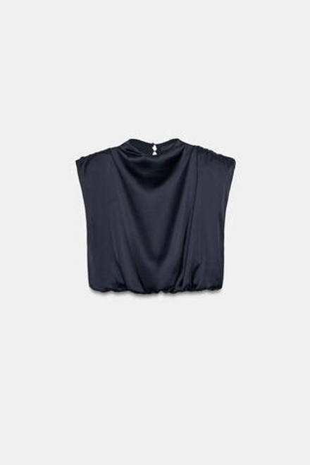 ZARA АТЛАСНЫЙ ТОП С ПОДПЛЕЧНИКАМИ, МОРСКОЙ ТЕМНО-СИНИЙ