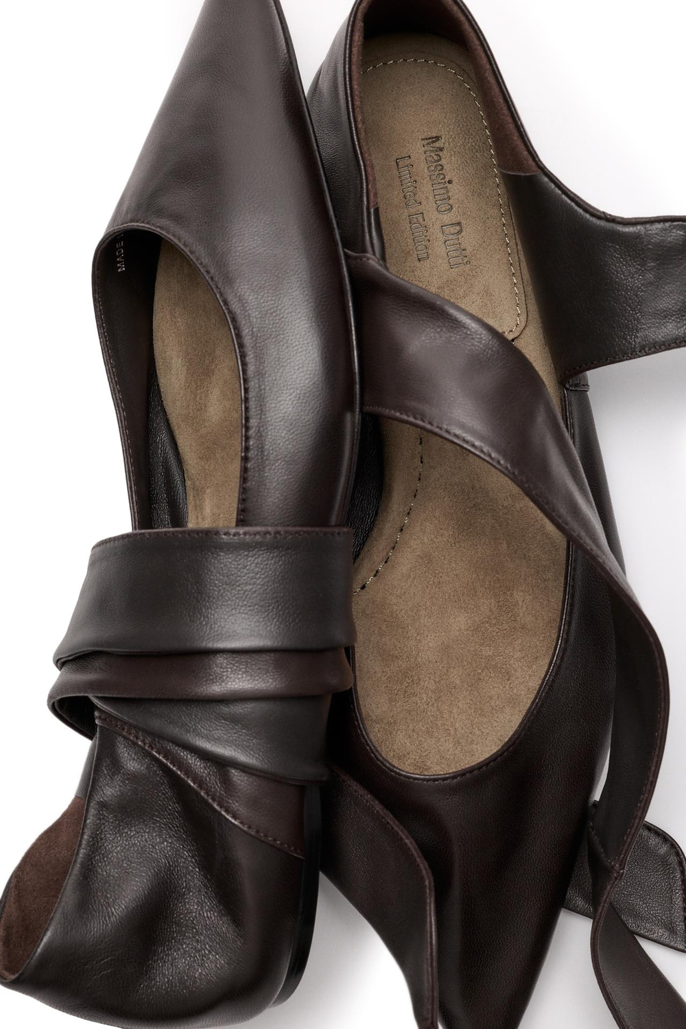 Massimo Dutti Кожаные балетки на шнуровке - Limited Edition, коричневый