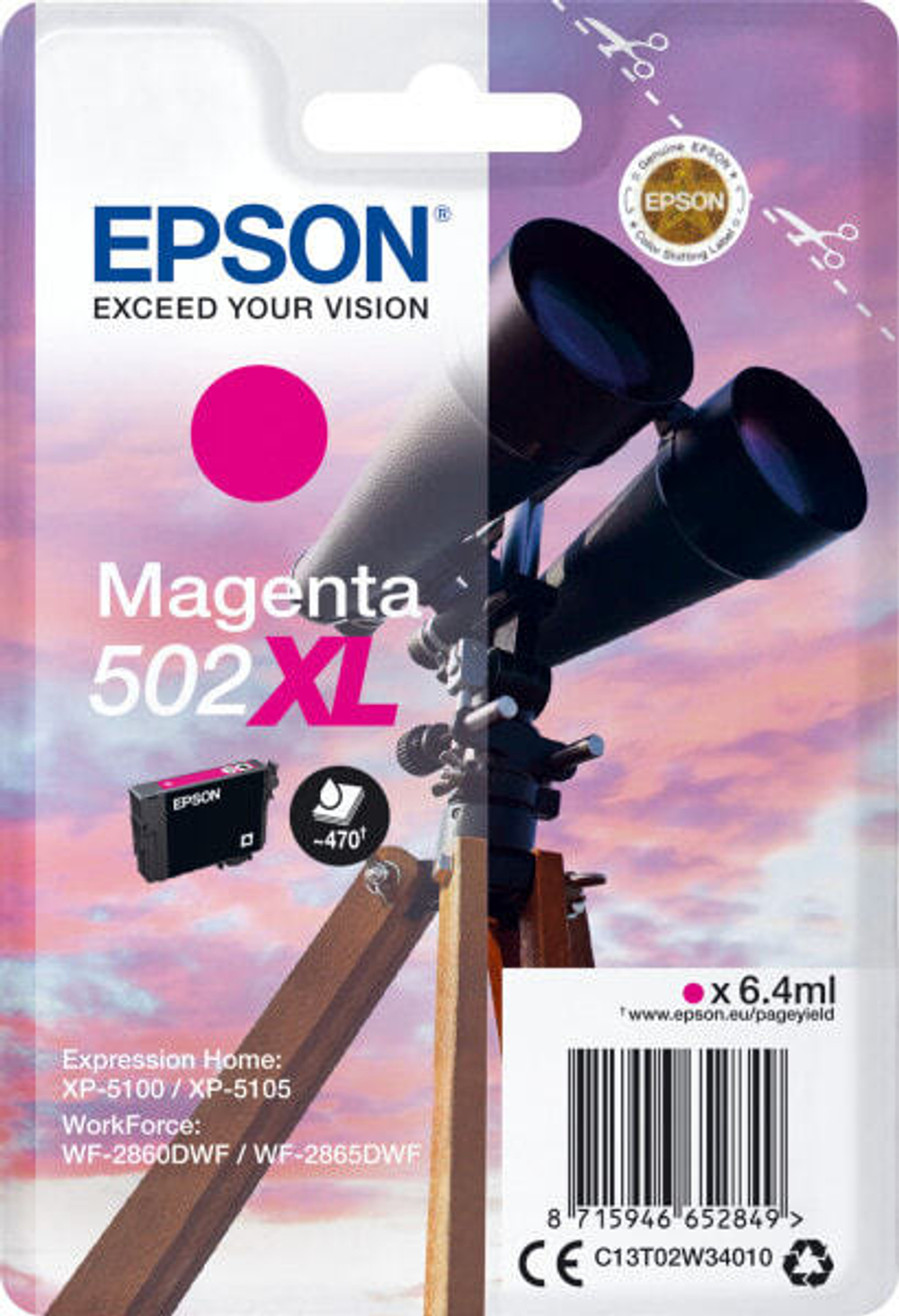 Epson 502XL Подлинный Пурпурный 1 шт C13T02W34020
