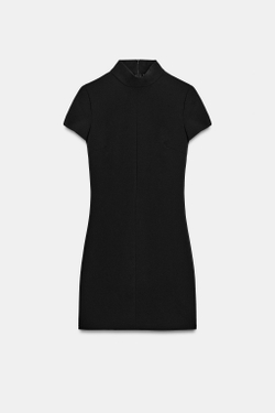 ZARA МИНИ-ПЛАТЬЕ С КОРОТКИМИ РУКАВАМИ, ЧЕРНЫЙ