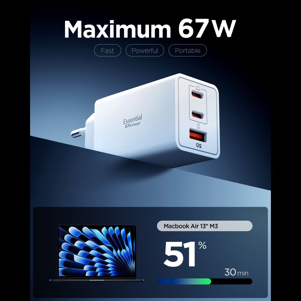 Блок питания Spigen EE673EU  3-PORT NETWORK CHARGER 67W WHITE
