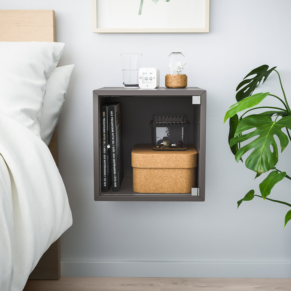 IKEA EKET  (ИКЕА ЕКЕТ)  -  Шкаф настенный со стеклянной дверцей - тёмно-серый 35x35x35 см