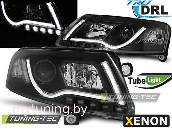 Передние фары Audi A6 C6 xenon tube lights tru drl black