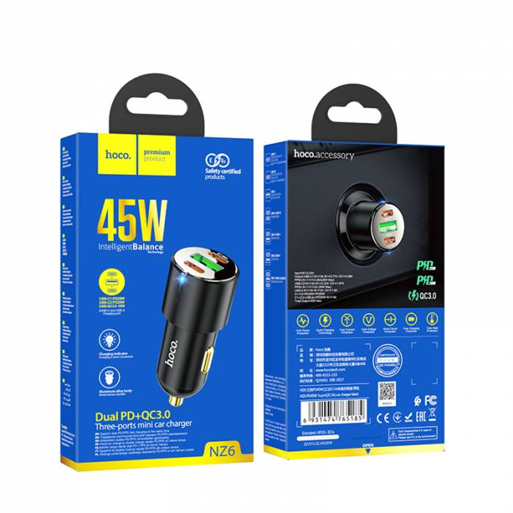 Автомобильное зарядное устройство Hoco NZ6 45W 2C1A (black)