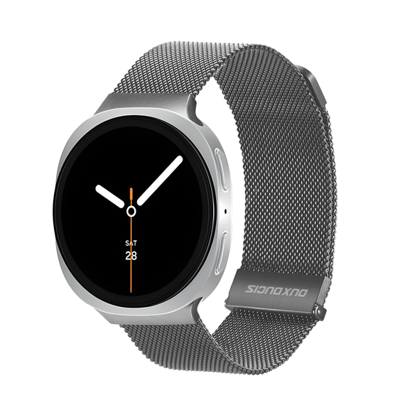 Ремешок из нержавеющей стали серого цвета (Gun-grey) от Dux Ducis для смарт часов Samsung Galaxy Watch 8 (40 и 44мм), серия Milanese Series (миланская петля)