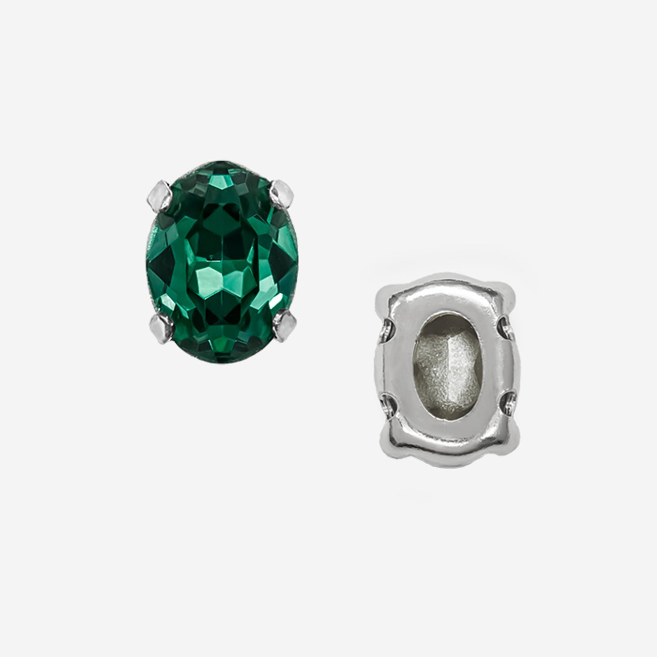 Кристалл Овал (Oval Fancy Stone) в цапах, оттенок "Изумруд"/"Emerald", 8*6мм, родирование