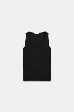 ZARA ТОП ИЗ ПОЛИАМИДА С ШИРОКИМИ БРЕТЕЛЯМИ, ЧЕРНЫЙ