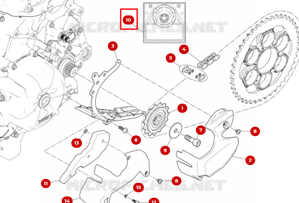Ducati Комплект цепь + звезды Streetfighter V2 67621421A