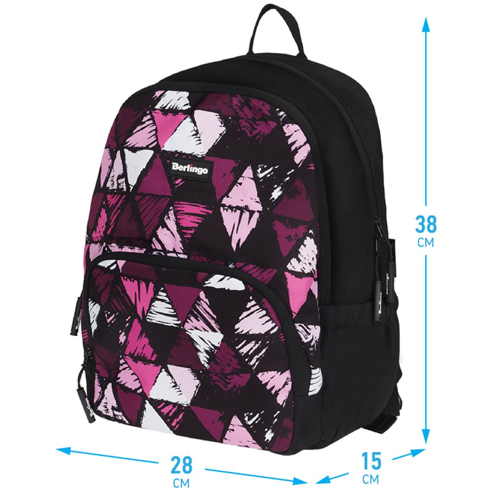 Рюкзак Berlingo Light Black triangles 39.5*28*16см, 400 гр., 2отд. 3карм, уплотненная спинка