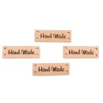 Бирки пришивные кожа ""Hand Made"" 1,4х4см, цв. бежевый, уп.8 шт