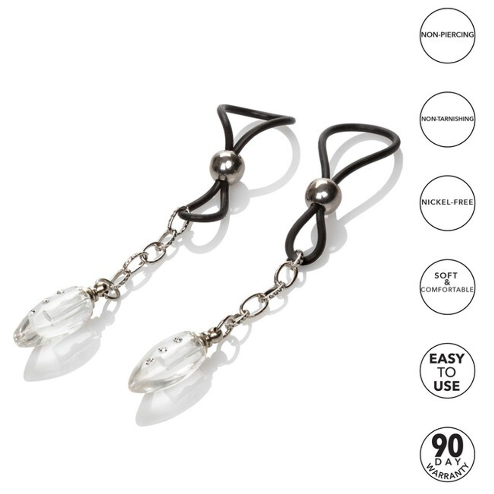 Регулируемые зажимы на соски Nipple Jewelry Crystal Teardrop (Цвет: серебряный)