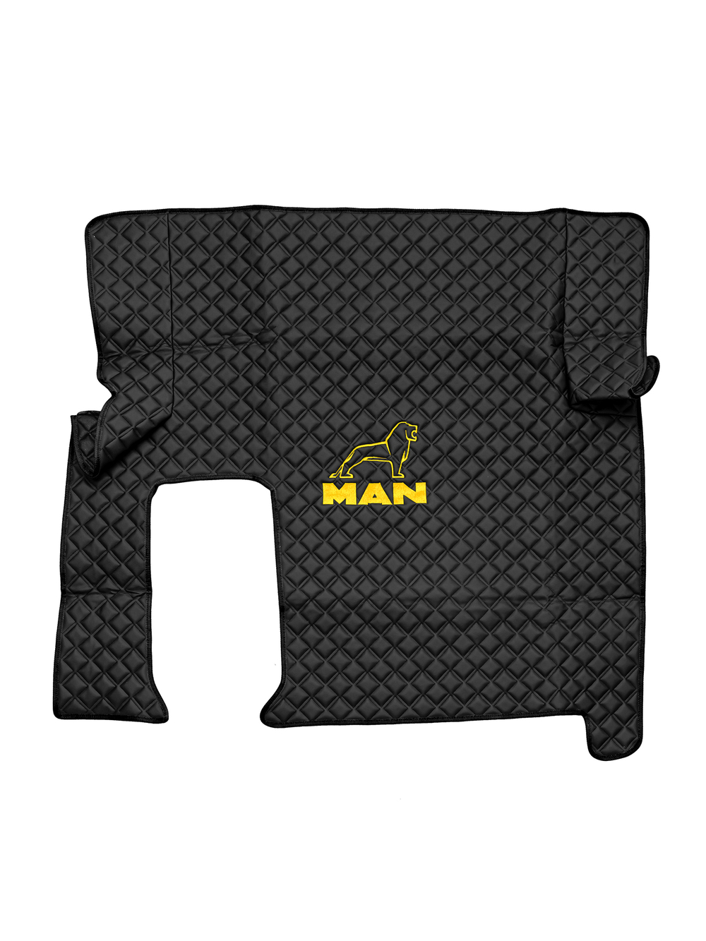 Ковры MAN TGX с 1-м ящиком (автомат) (экокожа, черный, черный кант, желтая вышивка)