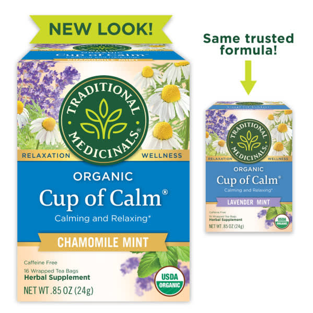 Traditional Medicinals, Organic Cup of Calm, ромашка и мята, без кофеина, 16 чайных пакетиков в упаковке, 24 г (0,85 унции)
