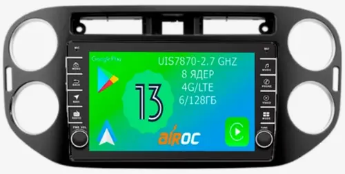 Магнитола для Volkswagen Tiguan 2007-2017 (черный) - Airoc AB-3704B (кнопки и крутилки), Android 13, Быстрая, SIM-слот, CarPlay