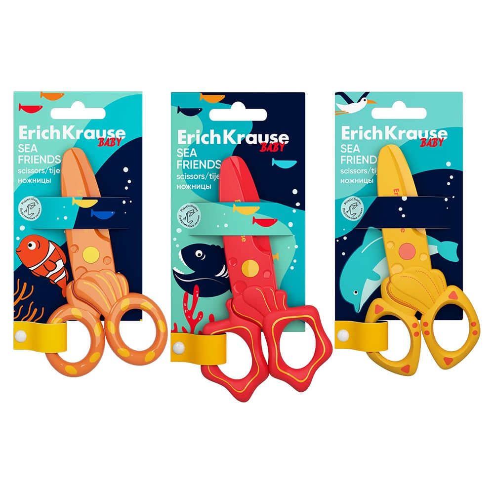 Ножницы пластиковые ErichKrause Sea Friends 12 см ассорти