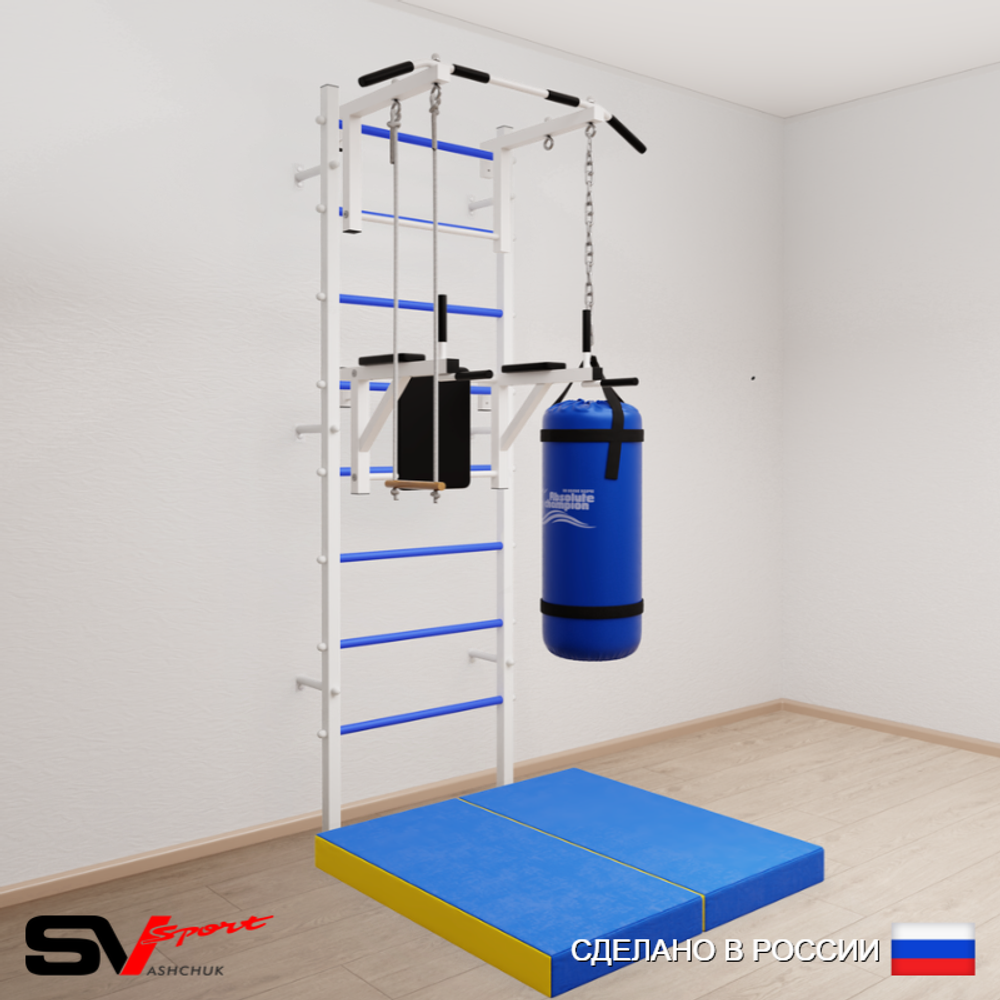 Шведская стенка Sv Sport усиленная 6736 (Турник стандарт/Брусья/Трапеция/Цепь/Мешок 22кг/Мат 1м)