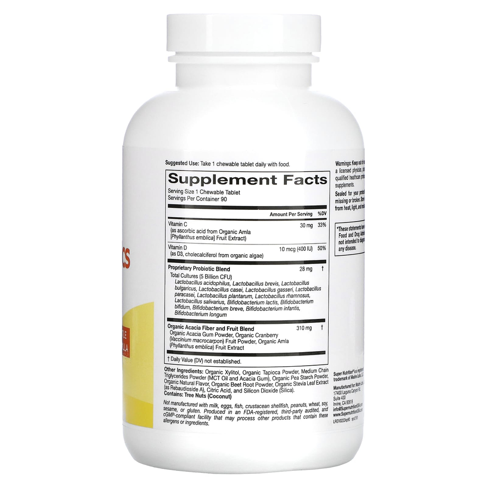 Super Nutrition, пробиотики для детей, со вкусом лесных ягод, 5 млрд КОЕ, 90 жевательных таблеток