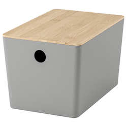 IKEA KUGGIS  (ИКЕА КУГГИС)  -  Контейнер с крышкой - светло-серый/бамбук 18x26x15 см