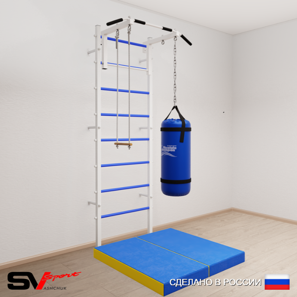 Шведская стенка Sv Sport усиленная 6125 (Турник стандарт/Трапеция/Цепь/Мешок 15кг/Мат 1м)