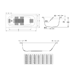 Ванна стальная BLB UNIVERSAL HG 150x75, 3,5 мм с отверстиями для ручек 208 мм, B55H