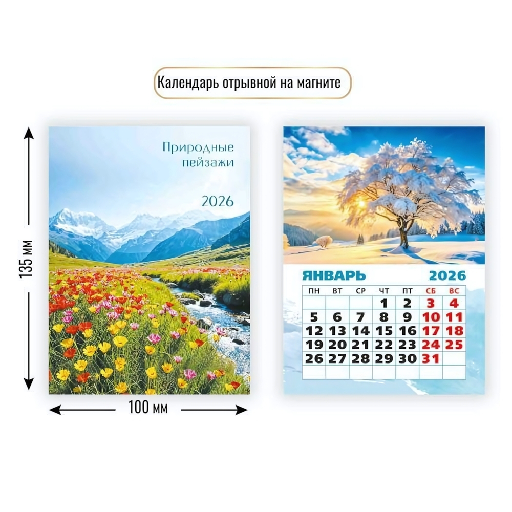 Календарь отрывной на магните 2026 природа 9490 (Квадра)