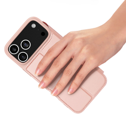 Чехол книжка из кожи розового цвета для iPhone 18 Pro и 17 Pro, серия Skin Pro Series от Dux Ducis