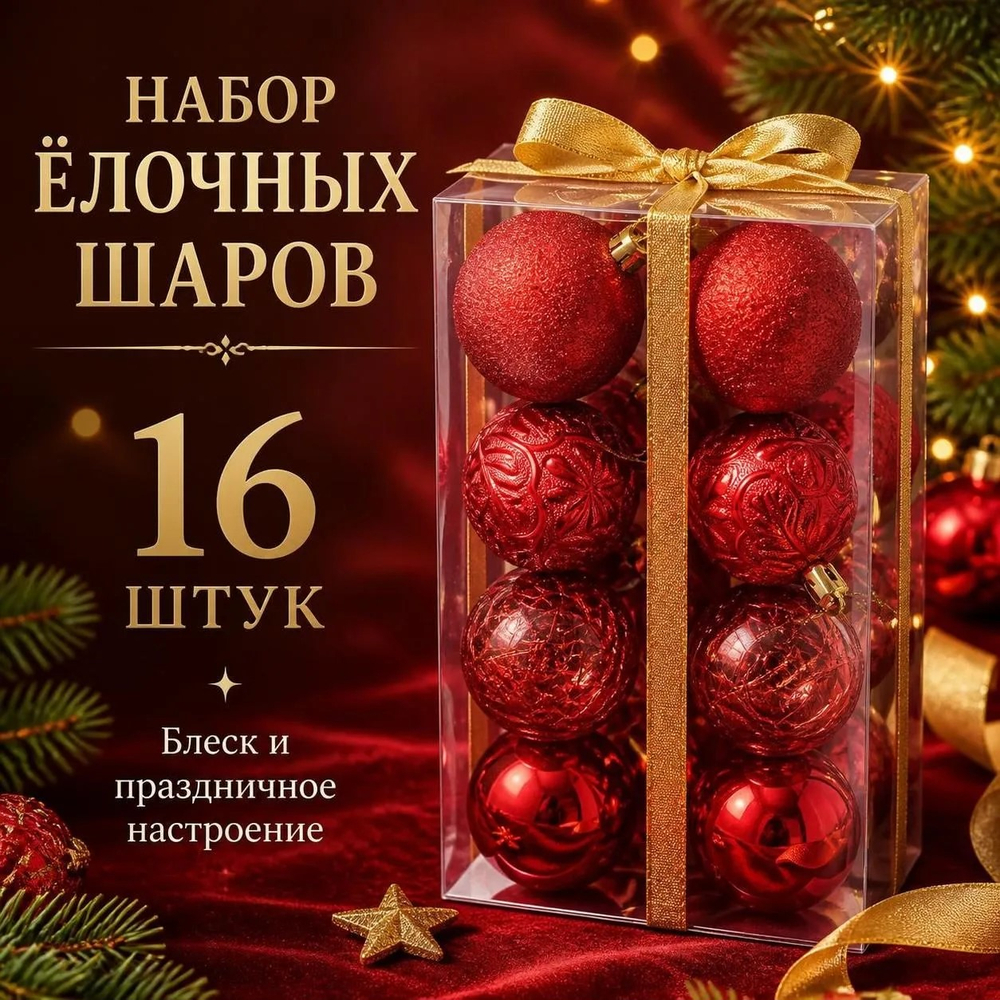 Шары новогодние набор 12 шт в упаковке