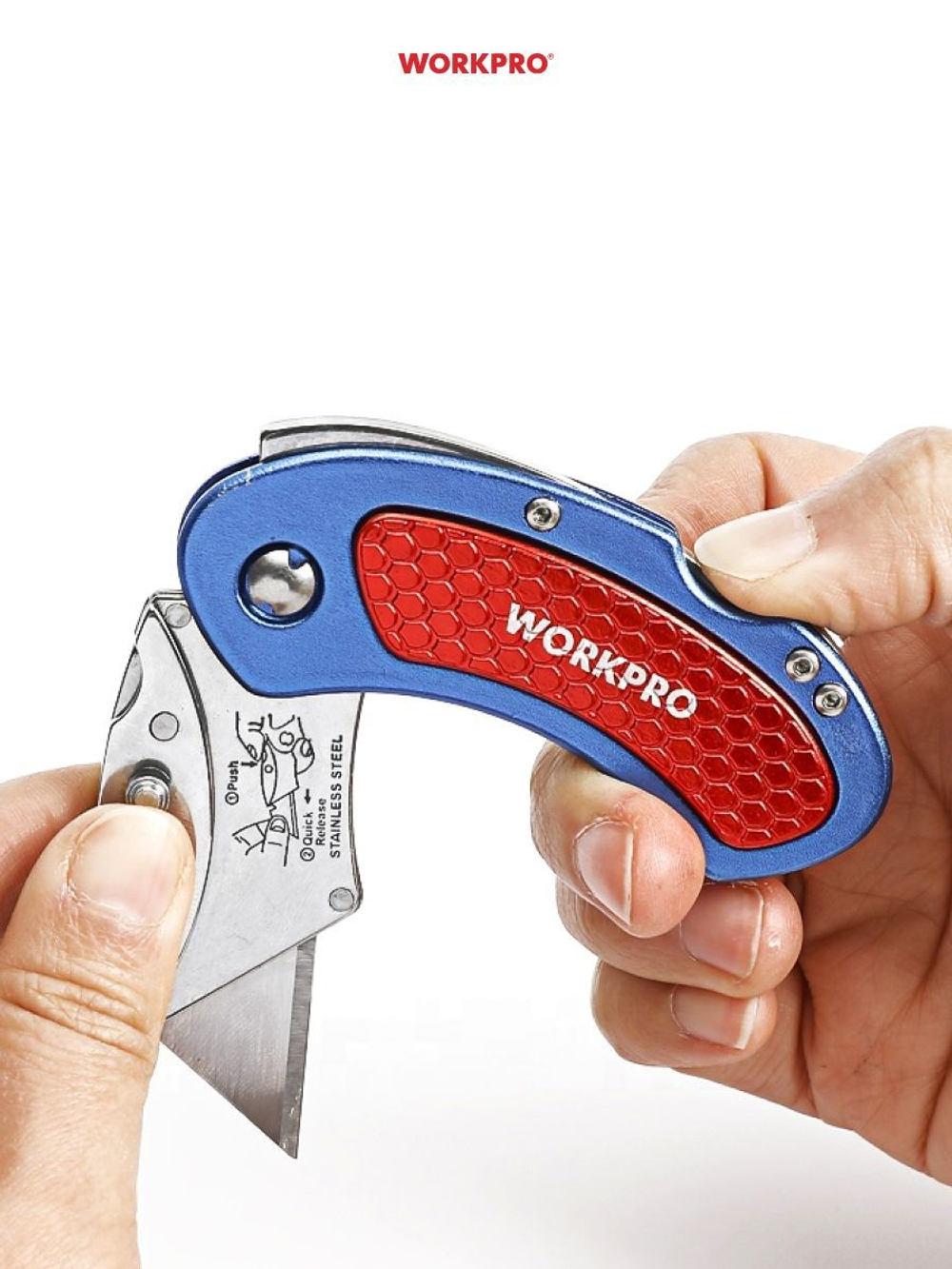 Нож строительный выдвижной универсальный + 3 лезвия WORKPRO WP213008