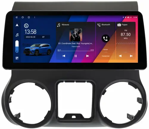 Магнитола для Jeep Wrangler 2010-2014 - Canbox H-Line 1294 монитор 12.3" QLED в стиле BMW на Android 10, Быстрая, ТОП-процессор, CarPlay, 4G SIM-слот