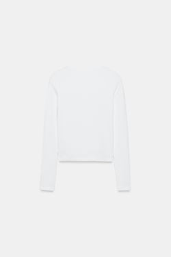 ZARA ХЛОПКОВАЯ ФУТБОЛКА С ДЛИННЫМИ РУКАВАМИ, БЕЛЫЙ