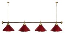 Лампа STARTBILLIARDS 4 пл. (плафоны антик медь,штанга зеленая,фурнитура золото)