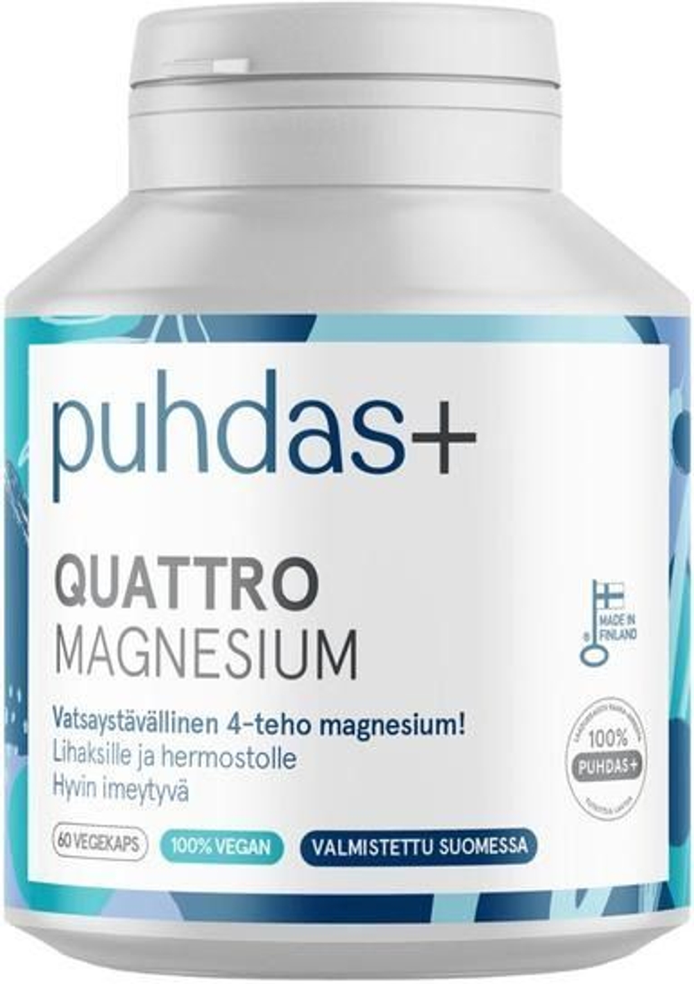 Puhdas+ Magnesium Quattro Магний (4 формы магния - таурат, малат, цитрат и гидроксид) 36 г/60 капс (Из Финляндии)