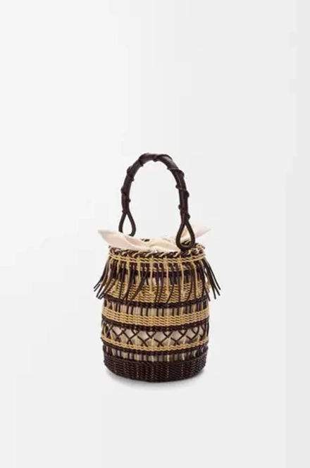 Loewe Сумка-корзинка плетеная из шнура и кожи, темно-коричневый