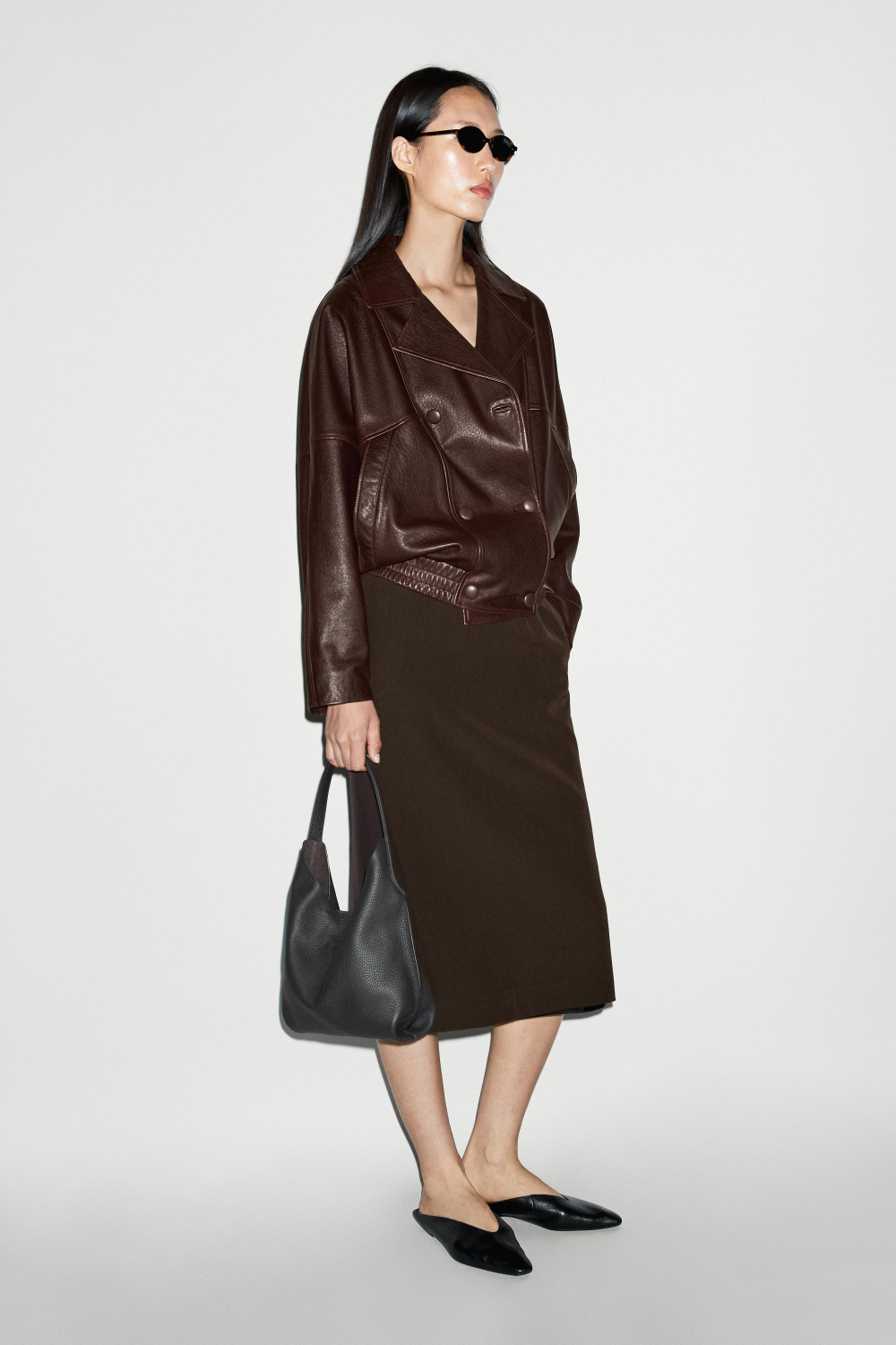 Massimo Dutti Бомбер из кожи наппа, коричневый