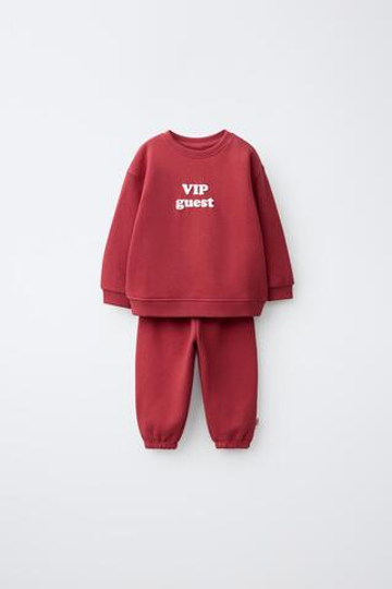 ZARA КОМПЛЕКТ: ТОЛСТОВКА И БРЮКИ-ДЖОГГЕРЫ С НАДПИСЬЮ, МЯГКИЙ КРАСНЫЙ