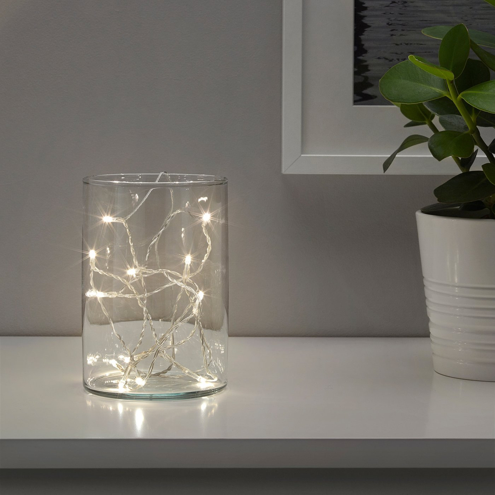 IKEA LEDFYR  (ИКЕА ЛЕДФИР)  -  Гирлянда LED, 12 ламп - для помещений/на батарейках серебристая