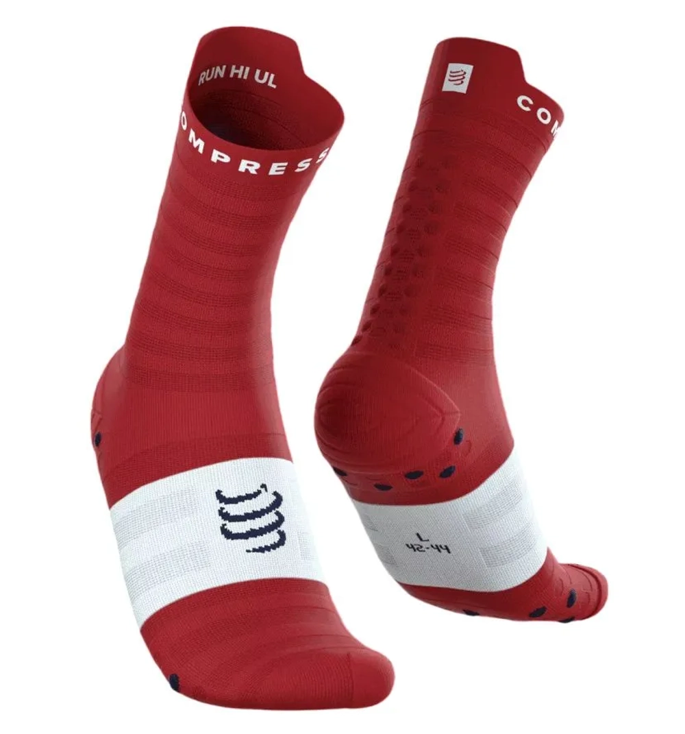 Теннисные носки Compressport Pro Racing v4.0 Ultralight Run High 1P - pompeian red/white