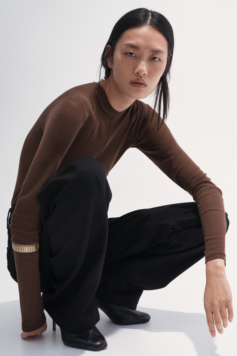 Топ из хлопка пима — длинные рукава, приталенный крой - H&M