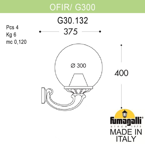 Уличный настенный светильник Fumagalli GLOBE 300 G30.132.000.WXF1R