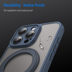 Матовый синий чехол с магнитным поворотным кольцом для iPhone 16 Pro, поддержка MagSafe
