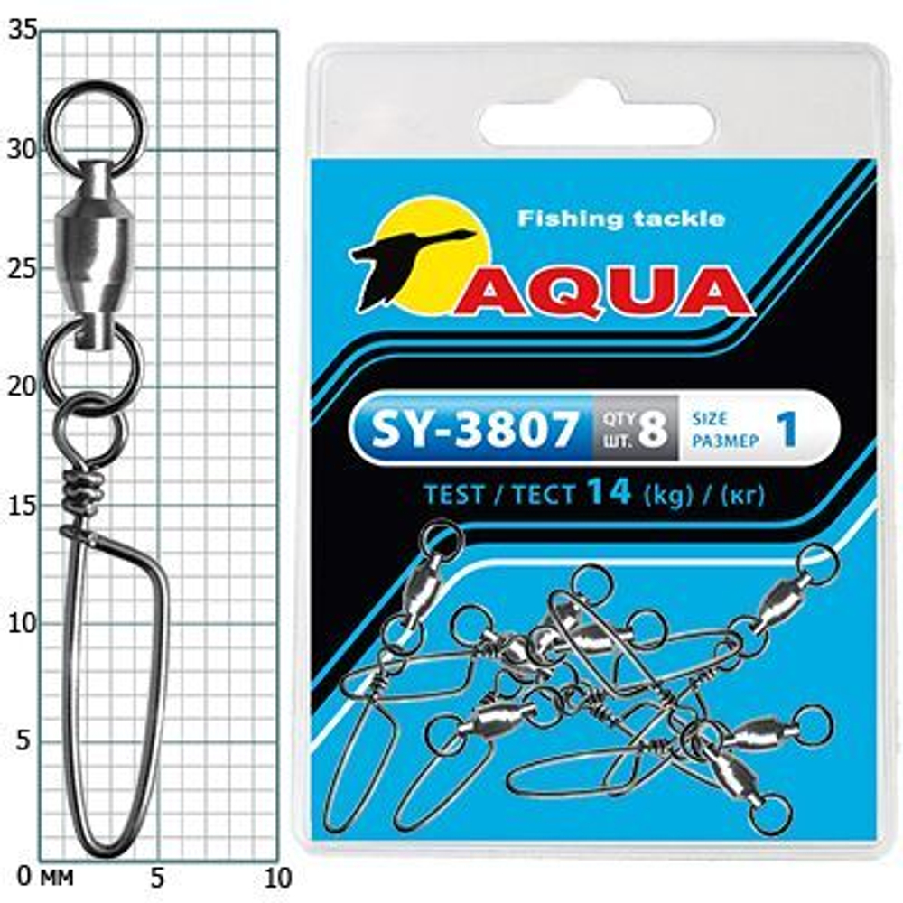 Карабин с вертлюгом для рыбалки AQUA SY-3807 №01 (упк. 8 шт.)