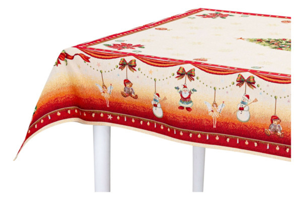 Скатерть прямоугольная 140х180см Mix&Match Home Новогодние игрушки красная