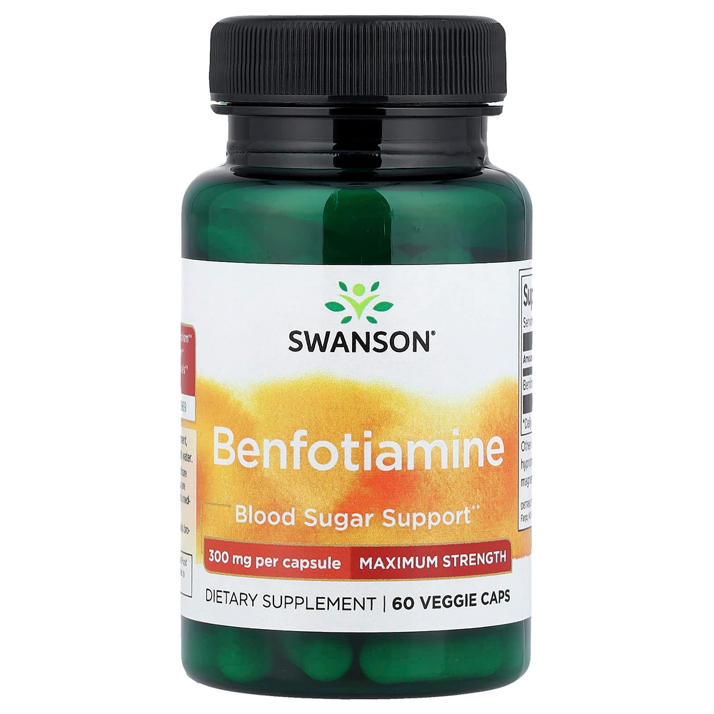 Swanson Vitamins, Бенфотиамин, максимальная эффективность, 300 мг, 60 растительных капсул