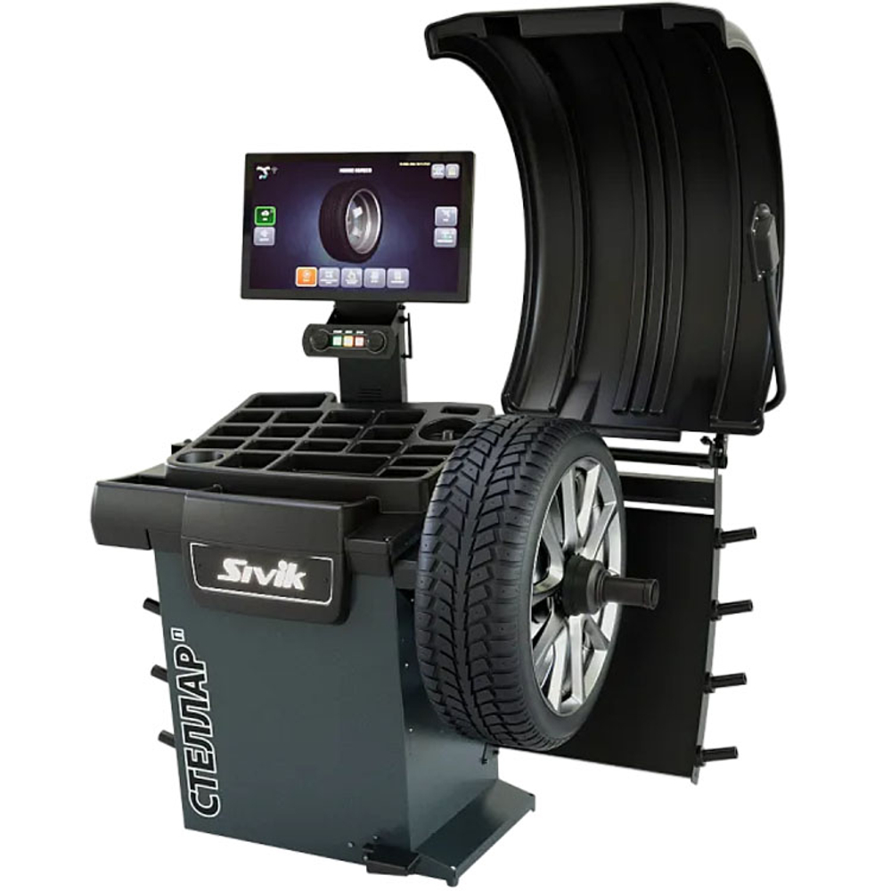 SIVIK СБМП-60/3D Pro (УЗ, ЭМВ, ТЛУ) Станок балансировочный для колес легковых а/м с LCD-монитором, ПО 'GreenWeight', электронная линейка, УЗ-датчик ширины диска, лазерный указатель, LED-подсветка, пневмоприжим, 220 В (серый) STELLAR (P)