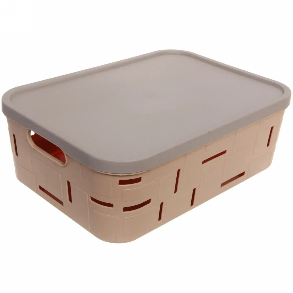 Корзина для мелочей с крышкой «Корсика» бежевая 43х31х14,5см