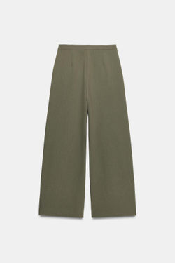 ZARA ШИРОКИЕ БРЮКИ СО СКЛАДКАМИ, ХАКИ