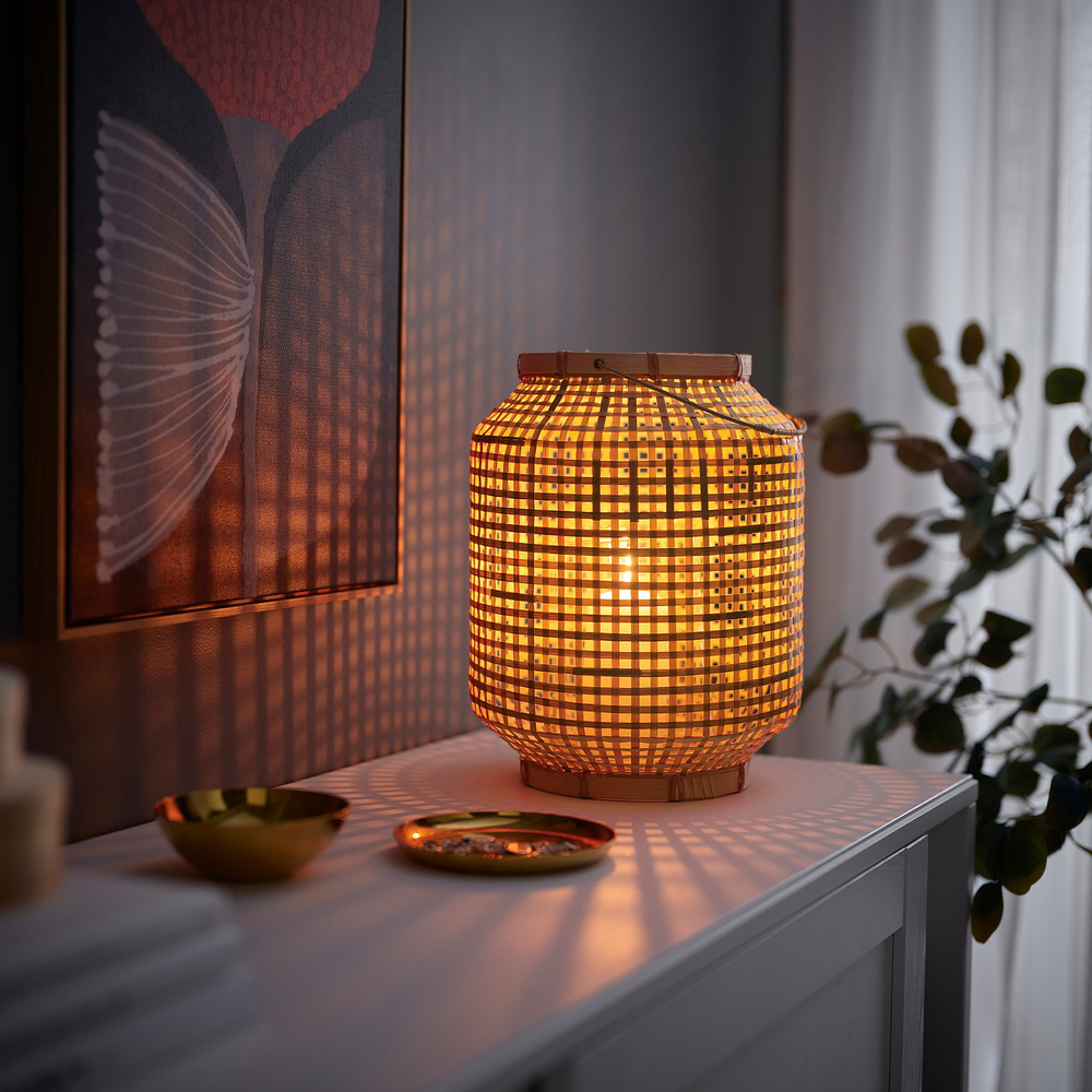 IKEA PÅVEFINK  (ИКЕА ПОВЕФИНК)  -  Фонарь для свечи-столба - бамбук 33 см