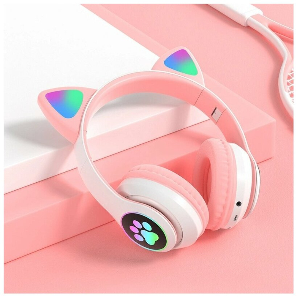 Беспроводные Bluetooth наушники с подсветкой "Кошачьи ушки" / Bluetooth наушники / Наушники кошки / Наушники с подсветкой / Детские наушники